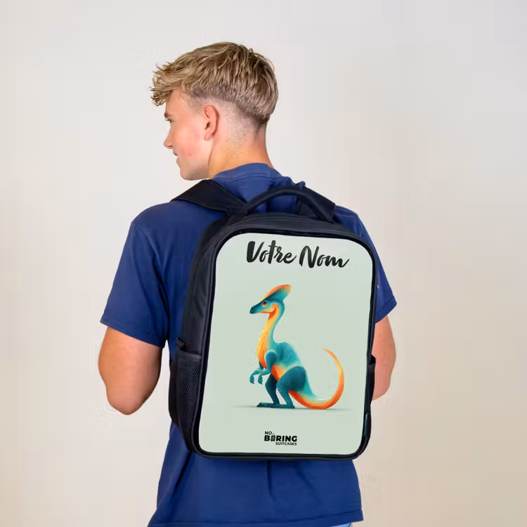 Sac à dos enfant avec votre nom - Noir - Dino - Bleu - Animal — 5