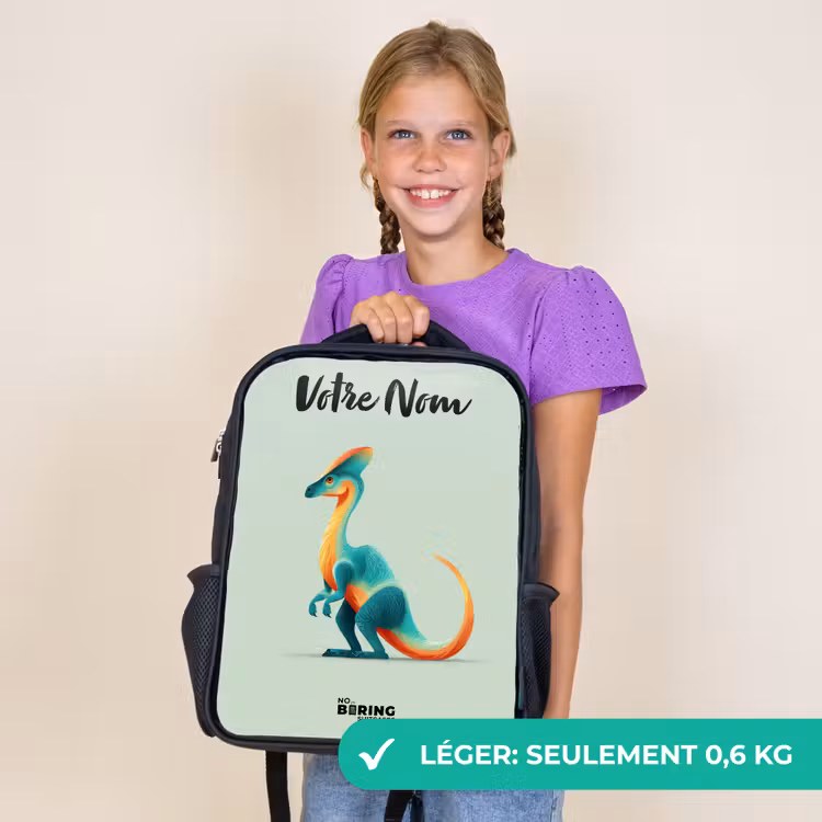 Sac à dos enfant avec votre nom - Noir - Dino - Bleu - Animal — 9