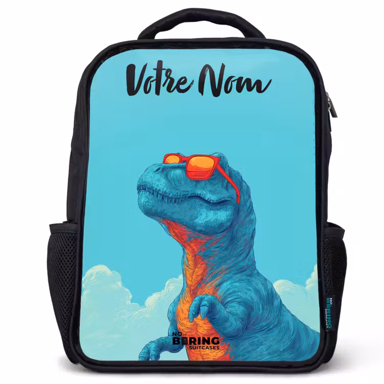 Sac à dos enfant avec votre nom - Noir - Dino - Lunettes de soleil - Bleu — 1