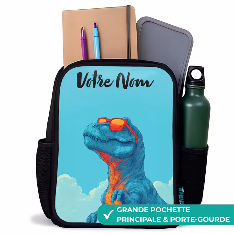 Sac à dos enfant avec votre nom - Noir - Dino - Lunettes de soleil - Bleu — 10