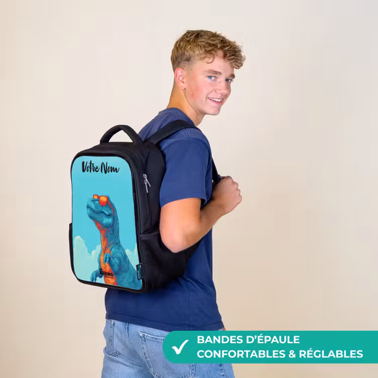 Sac à dos enfant avec votre nom - Noir - Dino - Lunettes de soleil - Bleu — 11