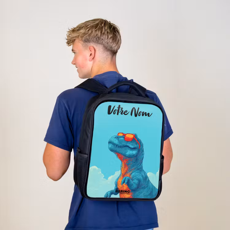 Sac à dos enfant avec votre nom - Noir - Dino - Lunettes de soleil - Bleu — 5