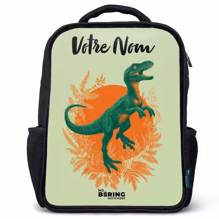 Sac à dos enfant avec votre nom - Noir - Dino - Nature - Vert — 1