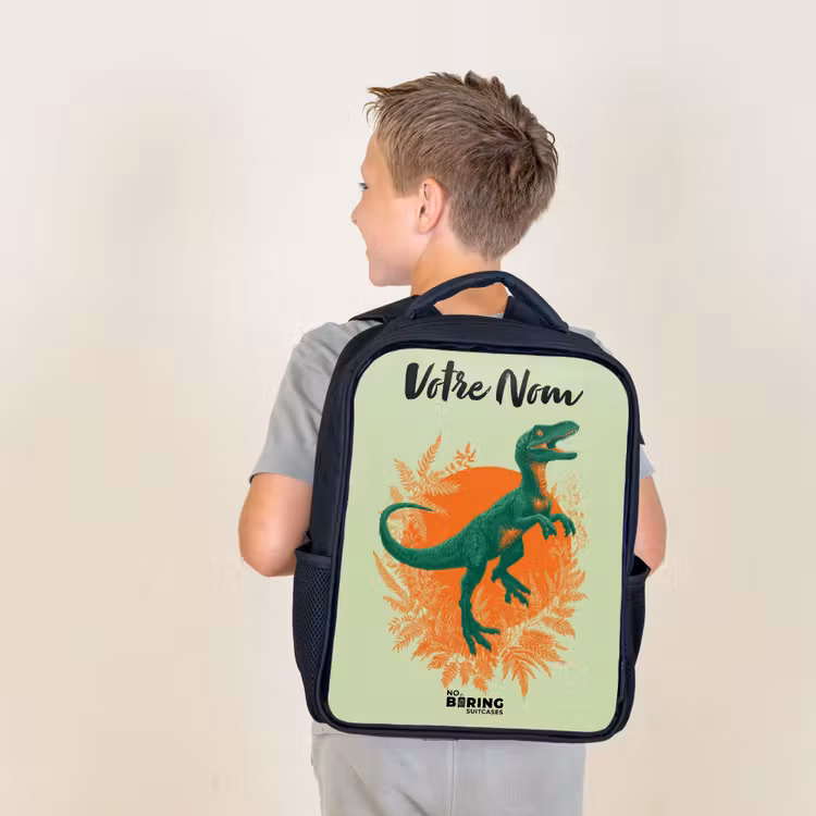 Sac à dos enfant avec votre nom - Noir - Dino - Nature - Vert — 2