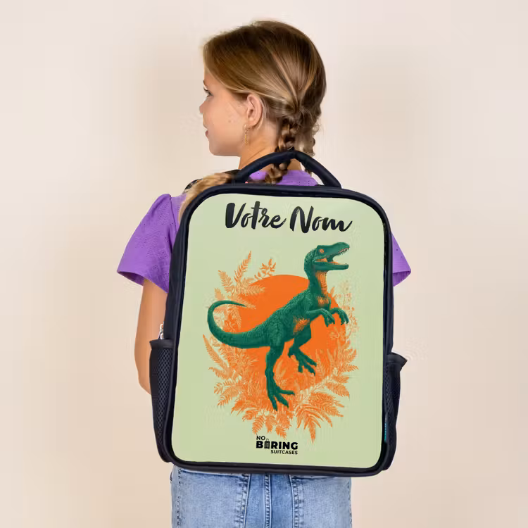 Sac à dos enfant avec votre nom - Noir - Dino - Nature - Vert — 4