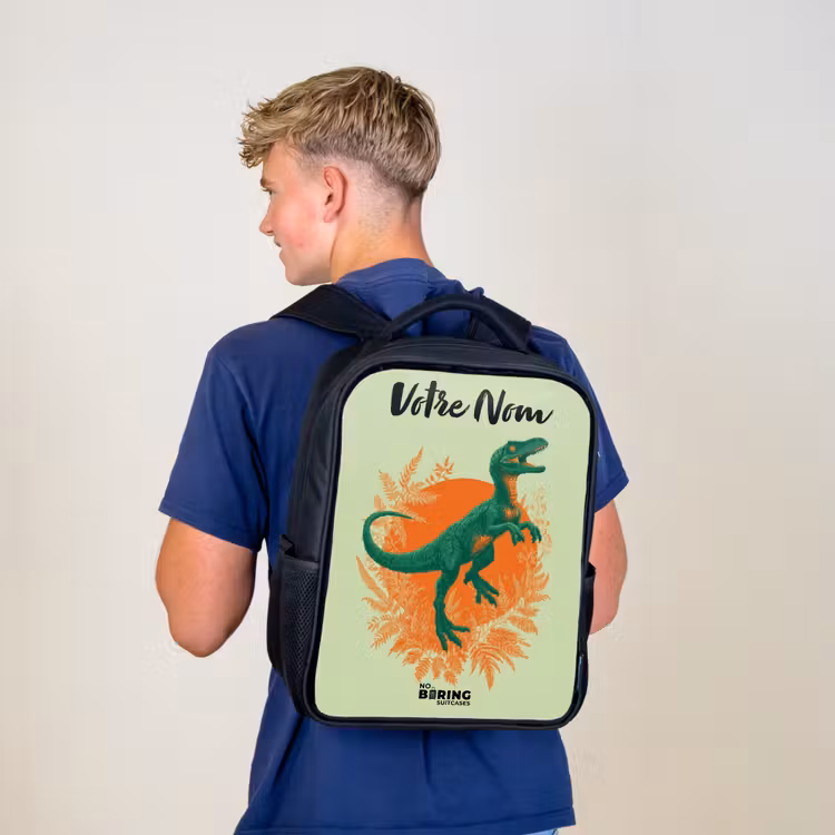 Sac à dos enfant avec votre nom - Noir - Dino - Nature - Vert — 5