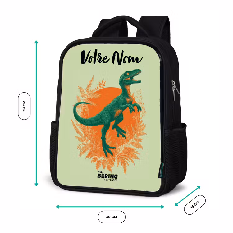 Sac à dos enfant avec votre nom - Noir - Dino - Nature - Vert — 8