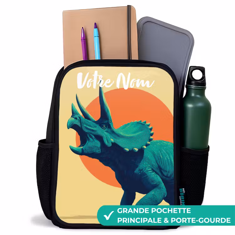 Sac à dos enfant avec votre nom - Noir - Dino - Triceratops - Animal — 10