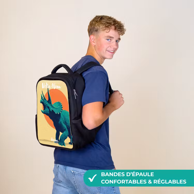 Sac à dos enfant avec votre nom - Noir - Dino - Triceratops - Animal — 11