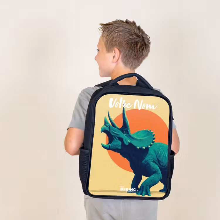 Sac à dos enfant avec votre nom - Noir - Dino - Triceratops - Animal — 2