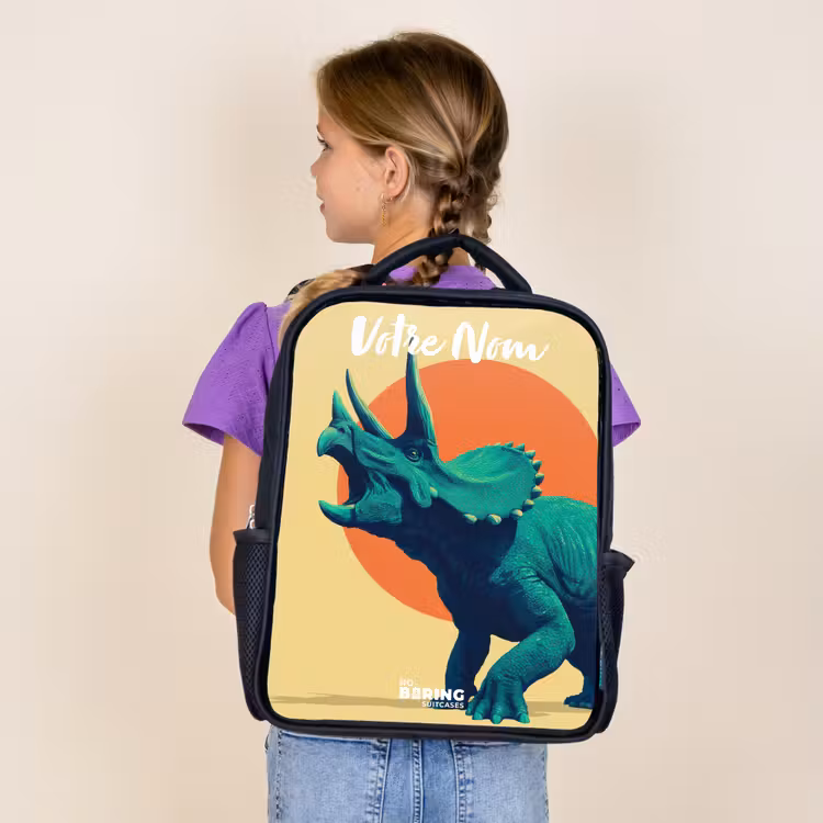 Sac à dos enfant avec votre nom - Noir - Dino - Triceratops - Animal — 4