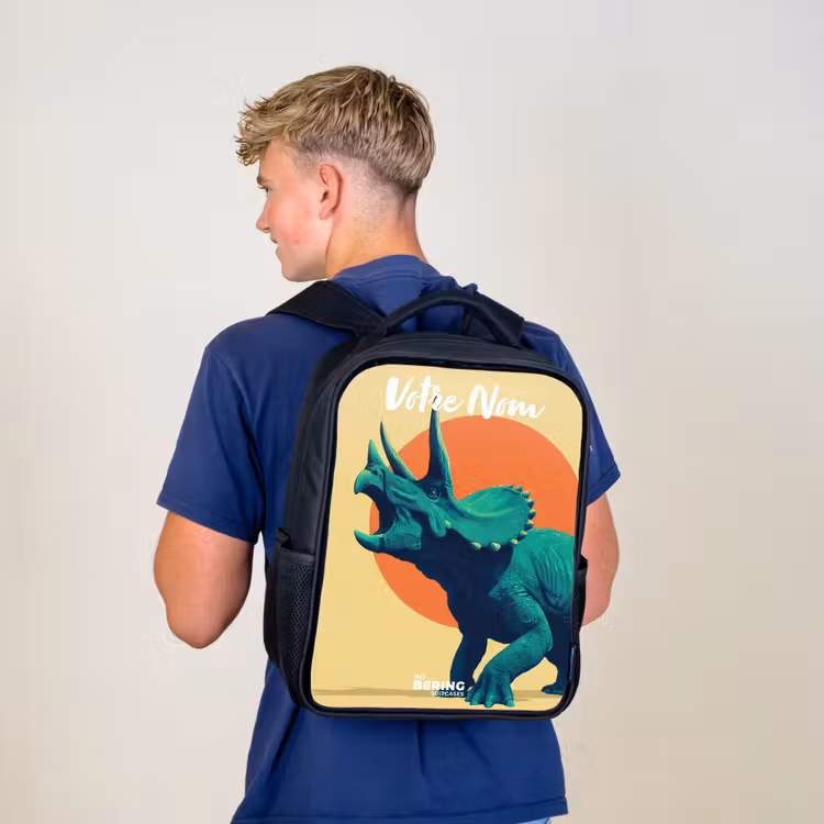 Sac à dos enfant avec votre nom - Noir - Dino - Triceratops - Animal — 5
