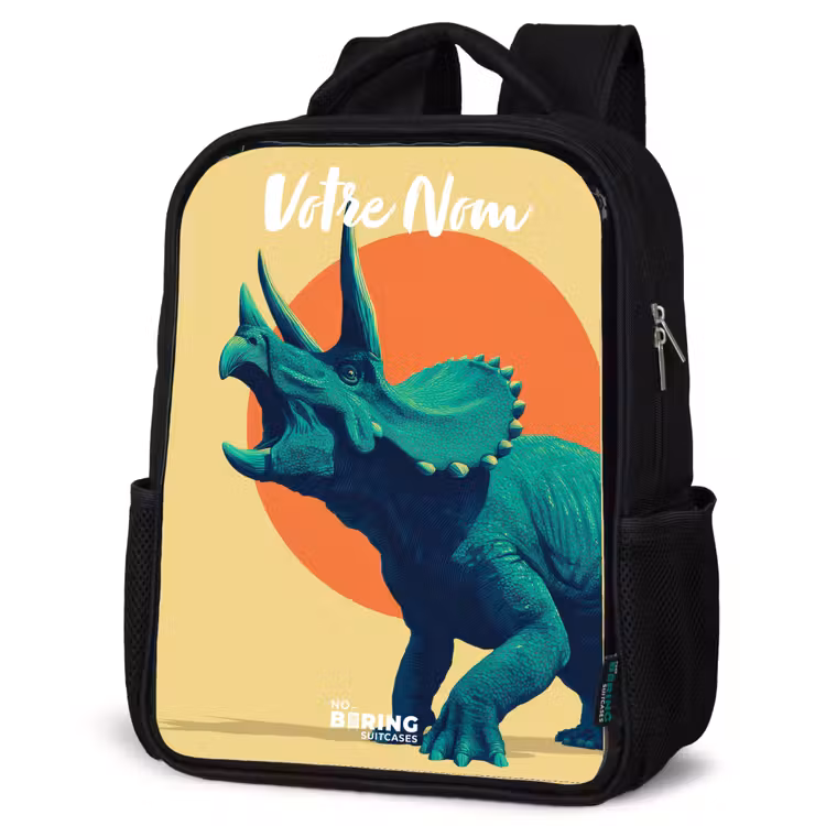 Sac à dos enfant avec votre nom - Noir - Dino - Triceratops - Animal — 6