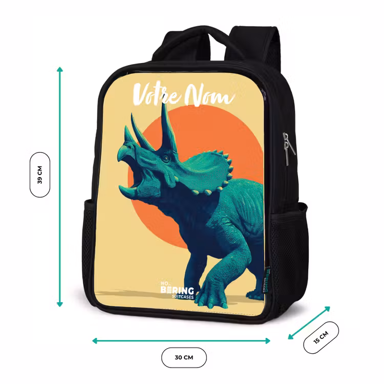 Sac à dos enfant avec votre nom - Noir - Dino - Triceratops - Animal — 8