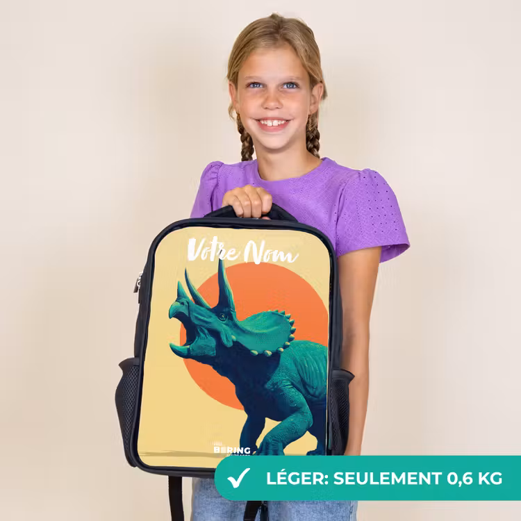 Sac à dos enfant avec votre nom - Noir - Dino - Triceratops - Animal — 9