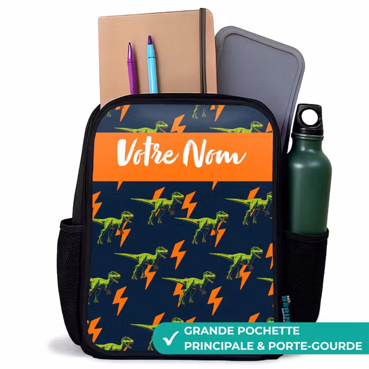 Sac à dos enfant avec votre nom - Noir - Dinos - Foudre - Animaux - Bleu — 10