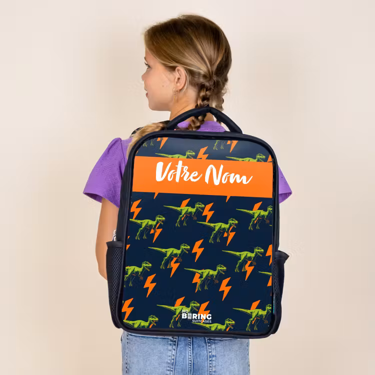Sac à dos enfant avec votre nom - Noir - Dinos - Foudre - Animaux - Bleu — 4