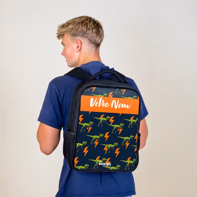 Sac à dos enfant avec votre nom - Noir - Dinos - Foudre - Animaux - Bleu — 5
