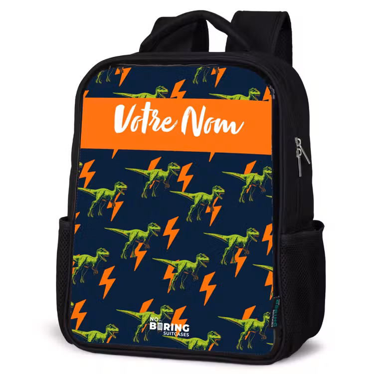 Sac à dos enfant avec votre nom - Noir - Dinos - Foudre - Animaux - Bleu — 6