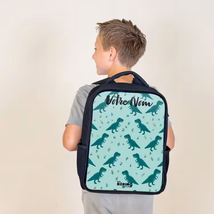 Sac à dos enfant avec votre nom - Noir - Dinos - Motif - Vert — 2