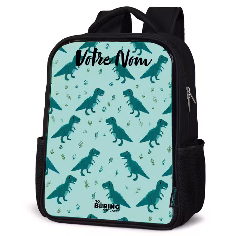 Sac à dos enfant avec votre nom - Noir - Dinos - Motif - Vert — 6