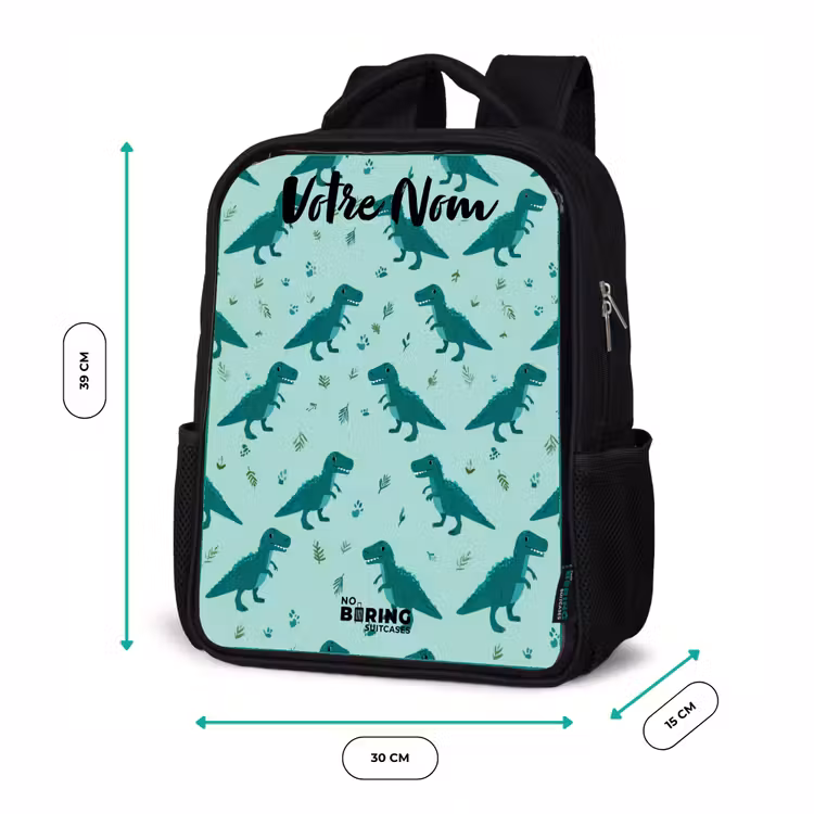 Sac à dos enfant avec votre nom - Noir - Dinos - Motif - Vert — 8