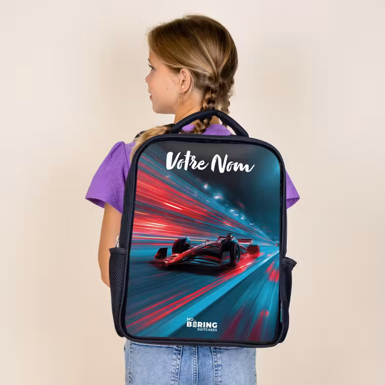 Sac à dos enfant avec votre nom - Noir - Formule 1 - Voiture de course - Rouge - Néons — 4