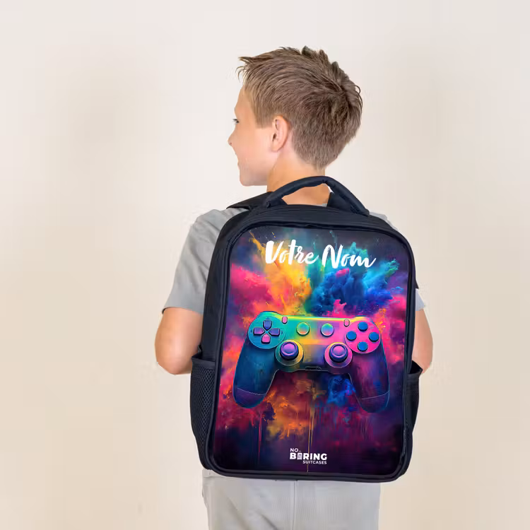 Sac à dos enfant avec votre nom - Noir - Jeu - Contrôleur - Coloré - Explosion — 2