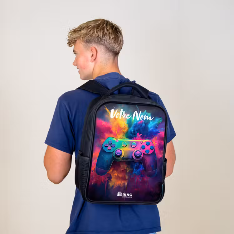 Sac à dos enfant avec votre nom - Noir - Jeu - Contrôleur - Coloré - Explosion — 5