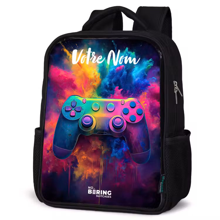 Sac à dos enfant avec votre nom - Noir - Jeu - Contrôleur - Coloré - Explosion — 6