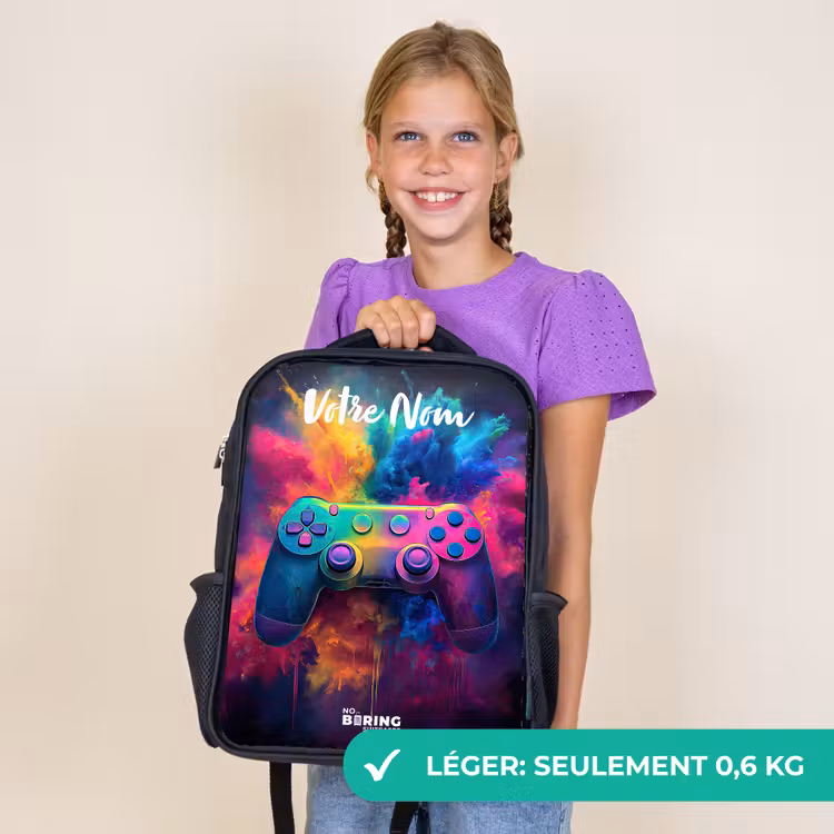 Sac à dos enfant avec votre nom - Noir - Jeu - Contrôleur - Coloré - Explosion — 9