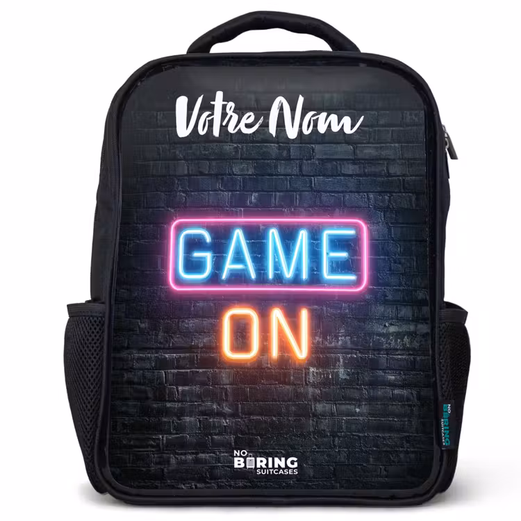 Sac à dos enfant avec votre nom - Noir - Jeu - Néon - Mur — 1