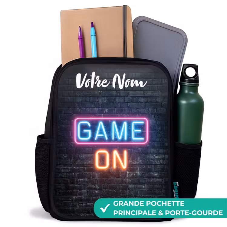 Sac à dos enfant avec votre nom - Noir - Jeu - Néon - Mur — 10