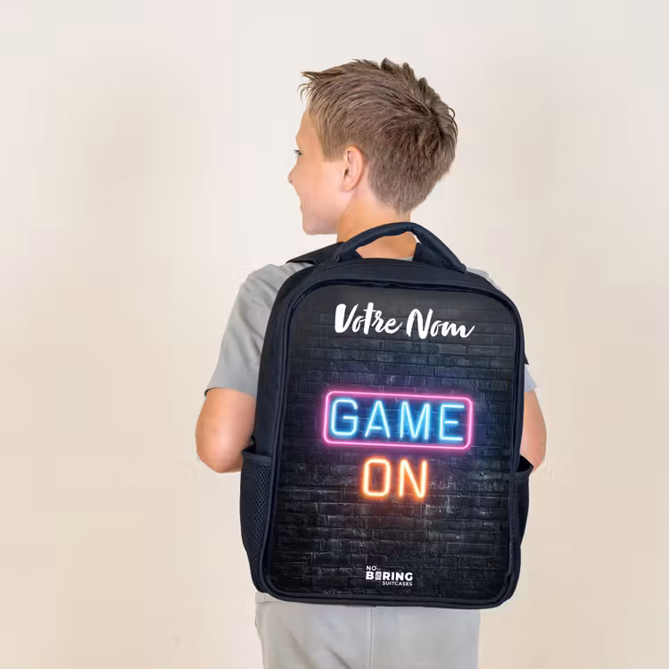 Sac à dos enfant avec votre nom - Noir - Jeu - Néon - Mur — 2