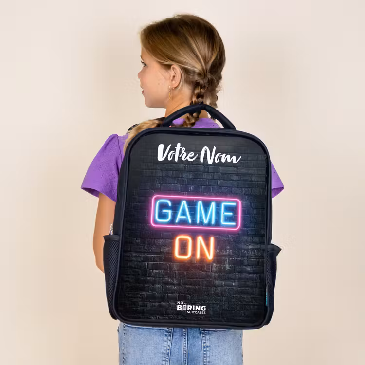 Sac à dos enfant avec votre nom - Noir - Jeu - Néon - Mur — 4