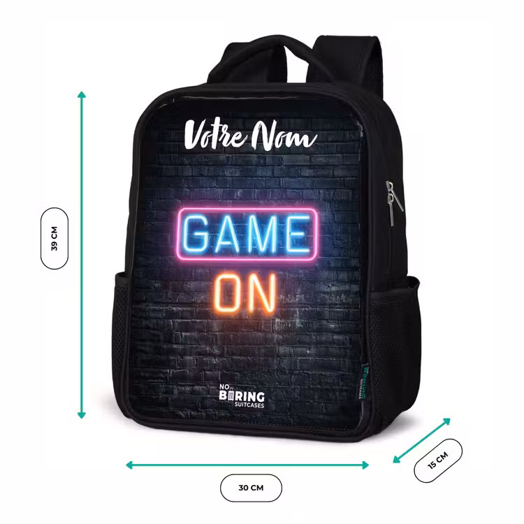 Sac à dos enfant avec votre nom - Noir - Jeu - Néon - Mur — 8