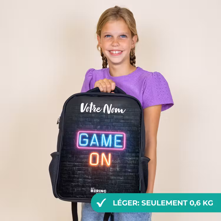 Sac à dos enfant avec votre nom - Noir - Jeu - Néon - Mur — 9