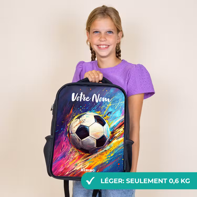 Sac à dos enfant avec votre nom - Noir - Néon - Football - Coloré — 9