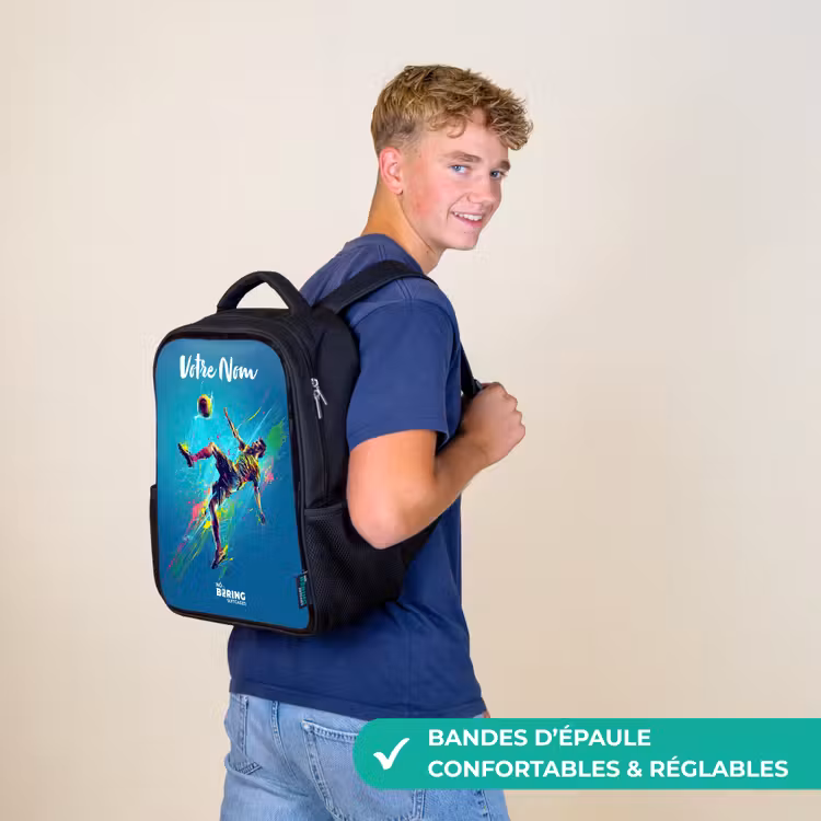 Sac à dos enfant avec votre nom - Noir - Néon - Football - Coup de pied - Coloré — 11