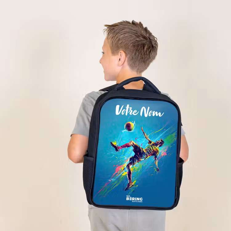 Sac à dos enfant avec votre nom - Noir - Néon - Football - Coup de pied - Coloré — 2