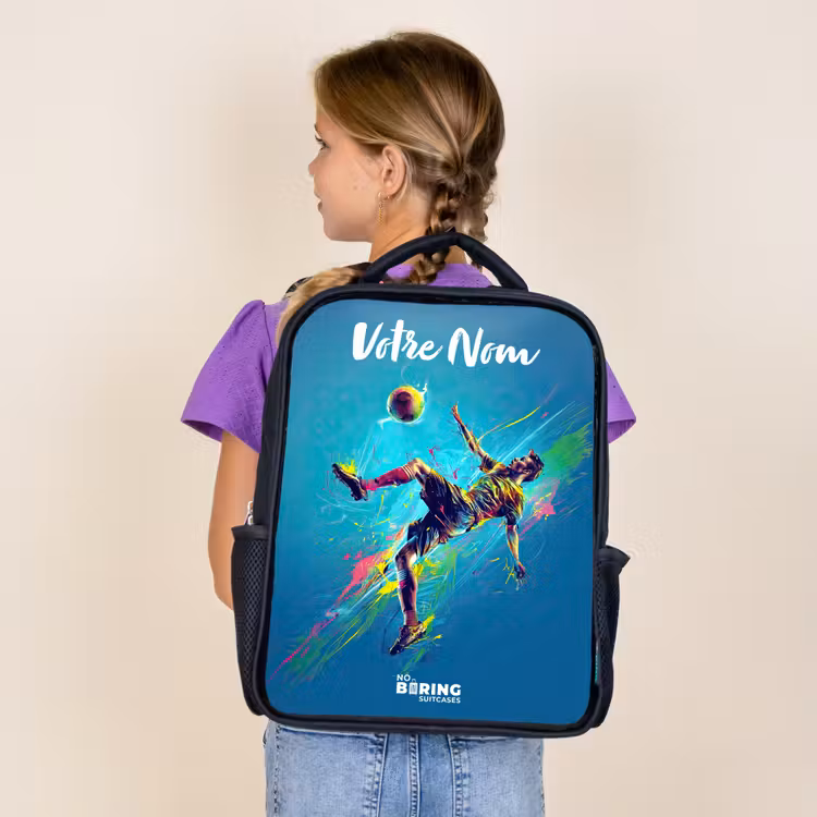 Sac à dos enfant avec votre nom - Noir - Néon - Football - Coup de pied - Coloré — 4