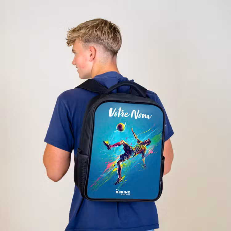 Sac à dos enfant avec votre nom - Noir - Néon - Football - Coup de pied - Coloré — 5