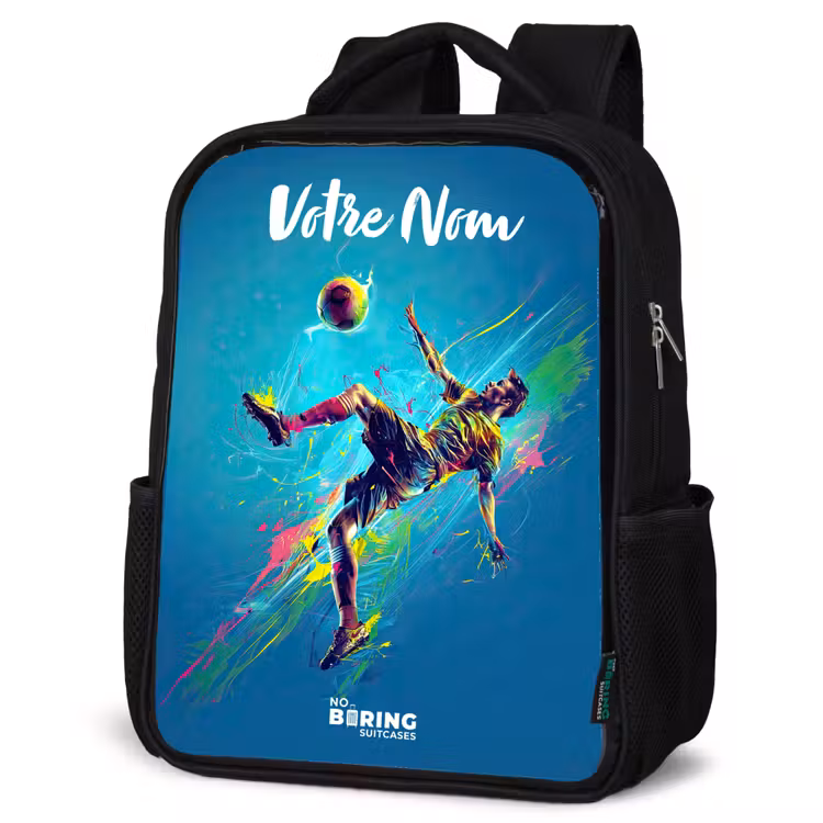 Sac à dos enfant avec votre nom - Noir - Néon - Football - Coup de pied - Coloré — 6