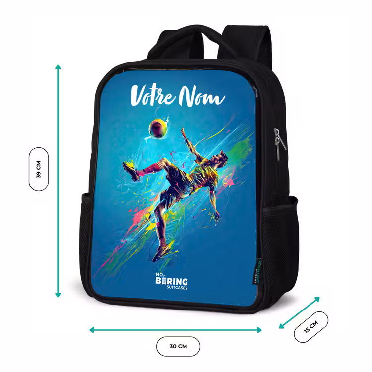 Sac à dos enfant avec votre nom - Noir - Néon - Football - Coup de pied - Coloré — 8
