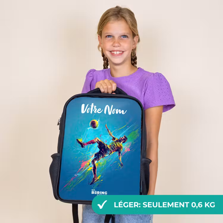 Sac à dos enfant avec votre nom - Noir - Néon - Football - Coup de pied - Coloré — 9