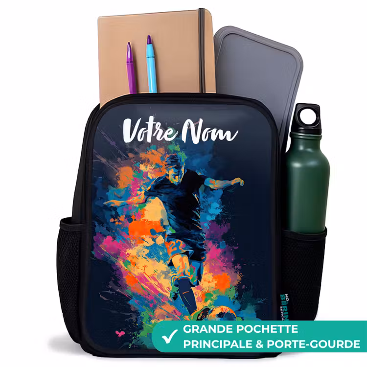 Sac à dos enfant avec votre nom - Noir - Néon - footballeur - coloré — 10