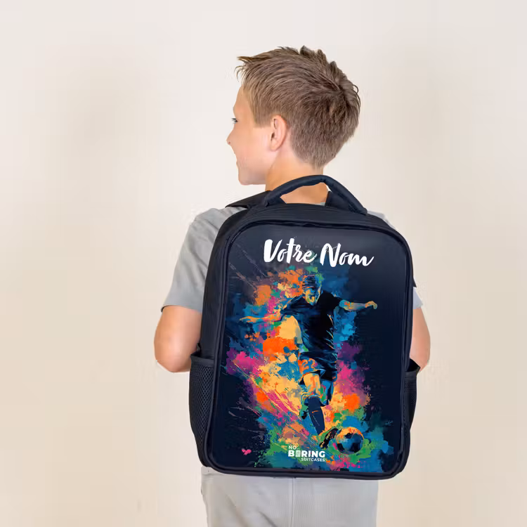 Sac à dos enfant avec votre nom - Noir - Néon - footballeur - coloré — 2