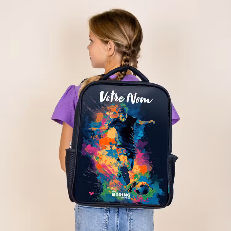 Sac à dos enfant avec votre nom - Noir - Néon - footballeur - coloré — 4