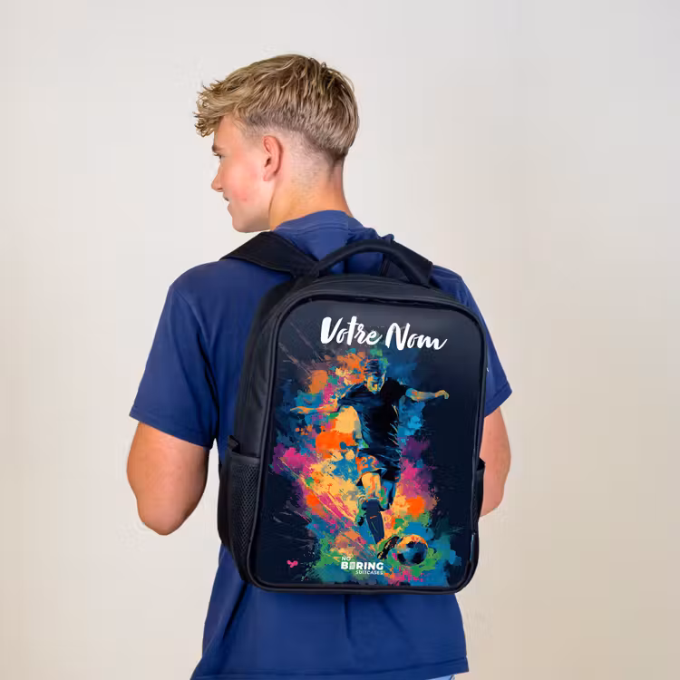 Sac à dos enfant avec votre nom - Noir - Néon - footballeur - coloré — 5