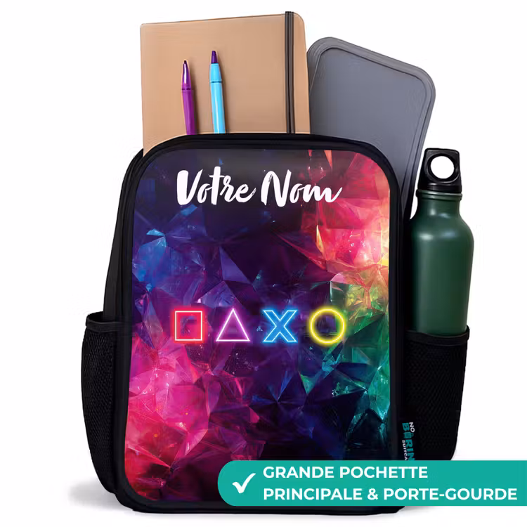 Sac à dos enfant avec votre nom - Noir - Symboles - Jeu - Coloré — 10